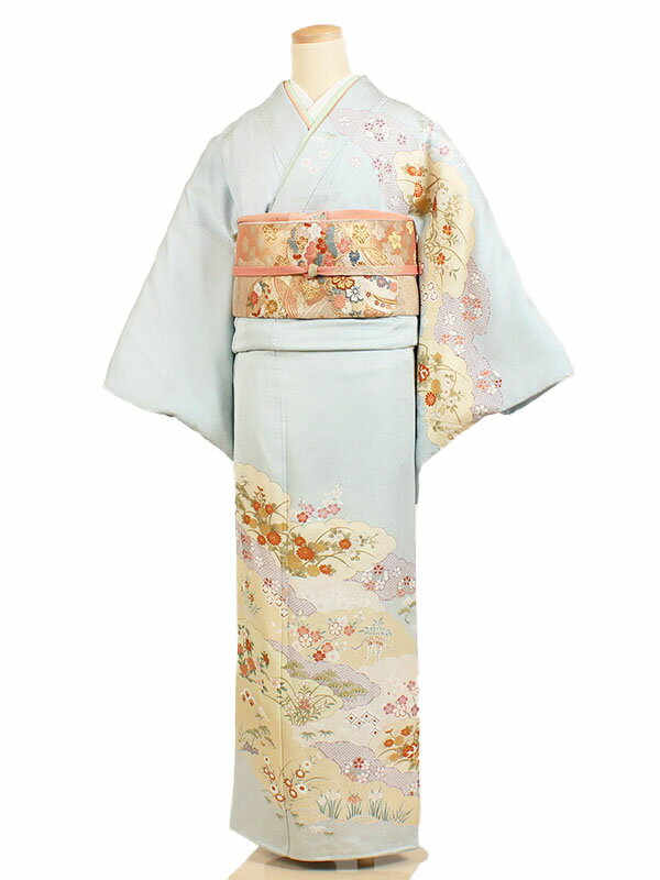 【レンタル】【訪問着 水色】正絹 訪問着レンタル レンタル訪問着 レンタル 訪問着セット 着物レンタル 貸衣装 結婚式 入学式 卒業式 お宮参り 七五三 お母さん ママ 母親 パーティー 結納 お茶会 安い 往復送料無料 h086(4)