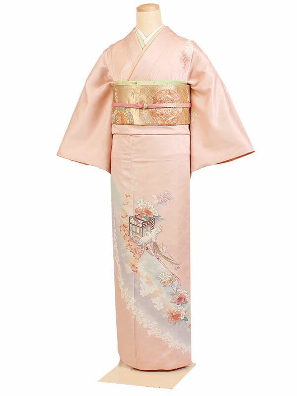 【レンタル】【訪問着 ピンク 御所車に花鳥】訪問着レンタル 結婚式 入学式 卒業式 お宮参り 七五三 お母さん ママ 母親 パーティー 結納 お茶会 訪問着セット レンタル訪問着 着物レンタル 貸衣装 安い 往復送料無料 h215