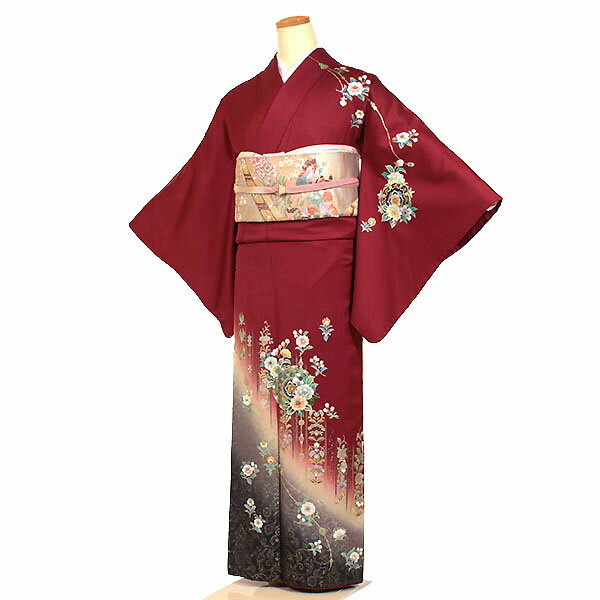 【レンタル】【訪問着 ワインレッド系】訪問着レンタル 訪問着セット レンタル訪問着 着物レンタル 貸..