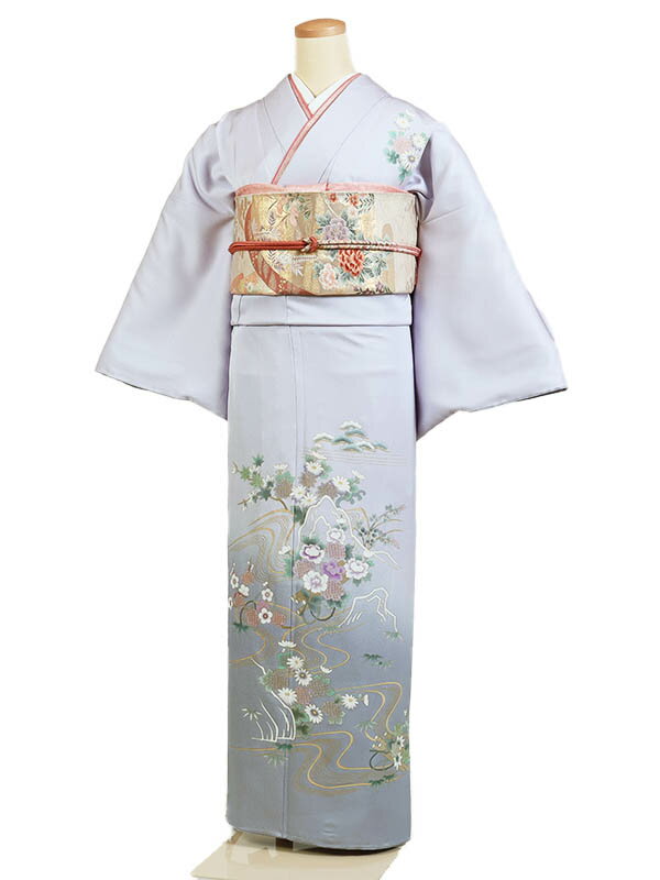 【レンタル】【付け下げ訪問着・薄紫・ブルー系 くすみ くすみカラー流水に四季花】訪問着レンタル 訪問着セット レンタル訪問着 着物レンタル 貸衣装 結婚式 入学式 卒業式 お宮参り 七五三 お母さん ママ 母親 パーティー 結納 お茶会 安い 往復送料無料 h439