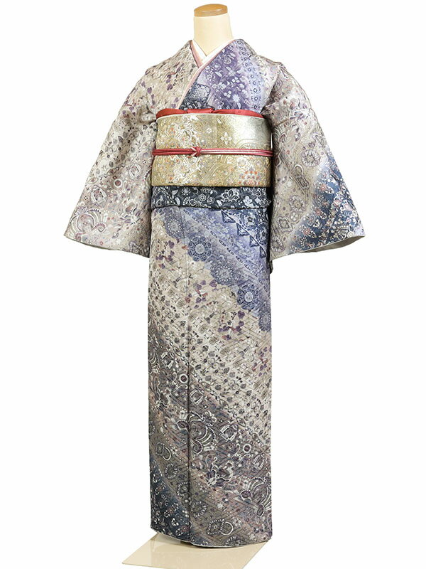 【レンタル】【訪問着 ベージュ・紫系 更紗】正絹 訪問着レンタル 訪問着セット レンタル訪問着 着物レンタル 貸衣装 結婚式 入学式 卒業式 お宮参り 七五三 お母さん ママ 母親 パーティー 結納 お茶会 安い 往復送料無料 h461