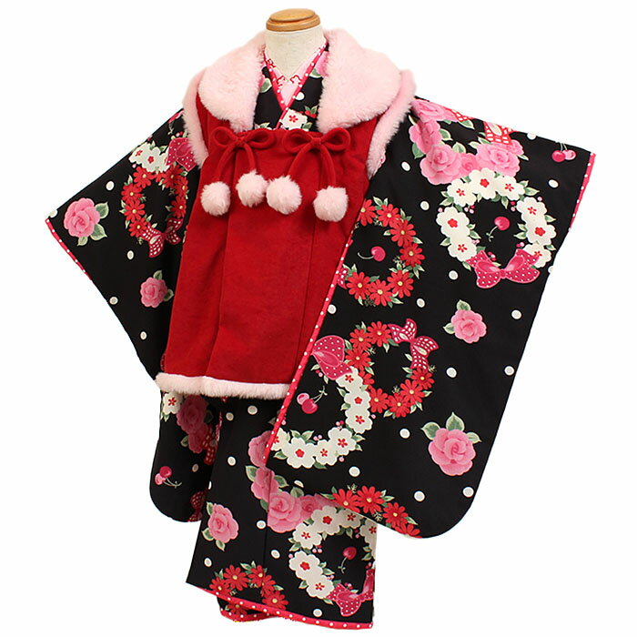 【レンタル】【七五三・3才女の子 黒/赤 Seiko Matsuda】ブランド|七五三 女児 被布着物 3歳 被布セット|753|貸衣装|子供|子ども レンタル...