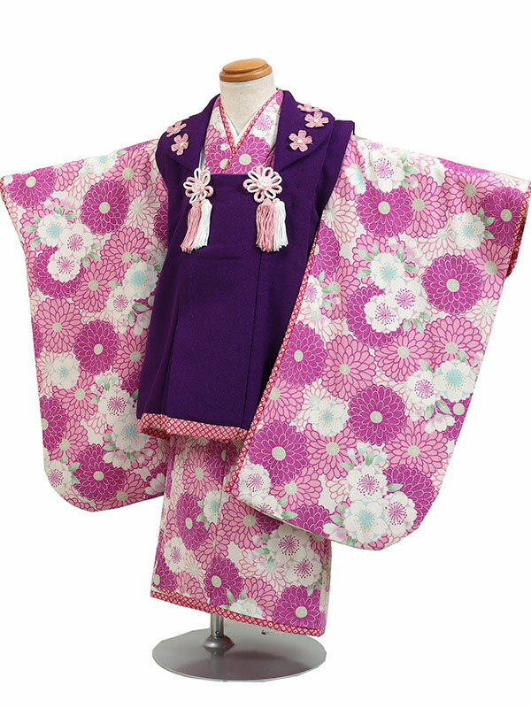 房入れ替え【レンタル】【七五三レンタル・3才女児着物『Japan Style』白/紫地】ブランド|七五三|被布着物|3歳|被布セット|753|貸衣装|子供|レン...