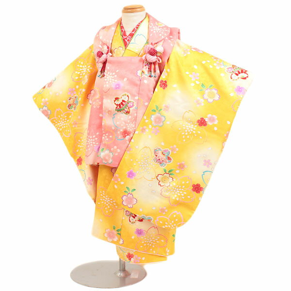 【レンタル】【七五三・3才女児】ピンク/黄地|七五三|被布着物|3歳|被布セット|753|貸衣装|子供|レンタル|女の子|3歳被布セット|安い|往復送料無料