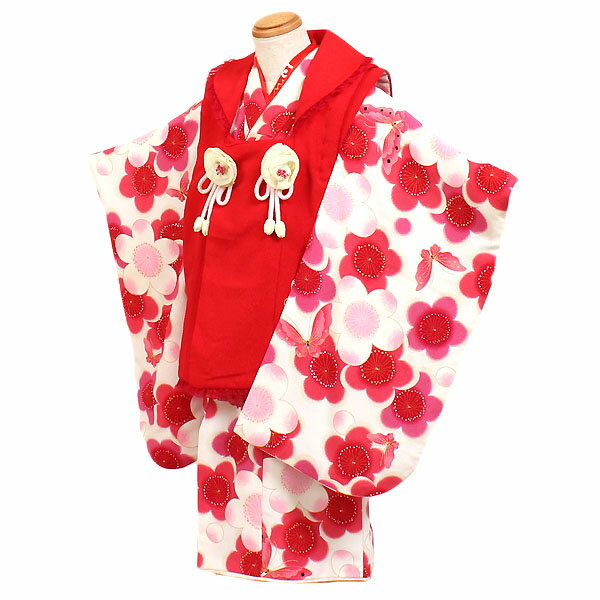 【レンタル】【七五三・3才女児】ブランド『和がまま』赤/白地|七五三|被布着物|3歳|被布セット|753|貸衣装|子供|レンタル|女の子|3歳被布セット|安い|...