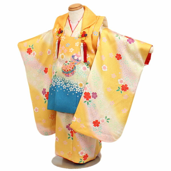 【レンタル】【七五三・3才女児】黄色|七五三|被布着物|3歳|被布セット|753|貸衣装|子供|レンタル|女の子|3歳被布セット|安い|往復送料無料