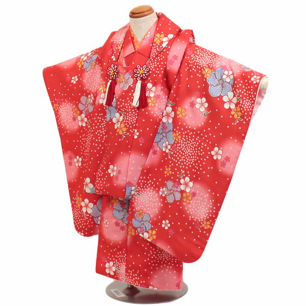 【レンタル】【七五三・3才女児】赤地|七五三|被布着物|3歳|被布セット|753|貸衣装|子供|レンタル|女の子|3歳被布セット|安い|往復送料無料