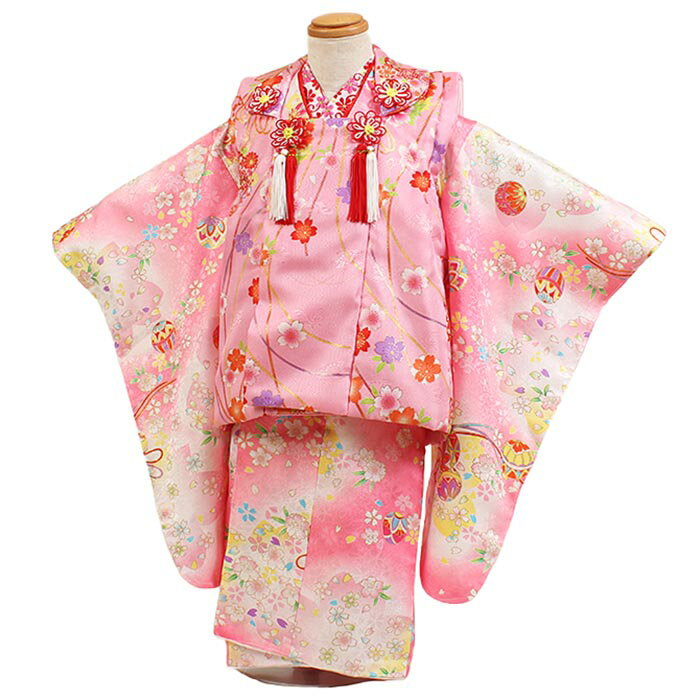 【レンタル】【七五三着物レンタル 3才女児 ピンク系桜鞠】七五三 被布着物 3歳 被布セット 753 ひな祭り 貸衣装 子供 レンタル 女の子 3歳被布セット ...