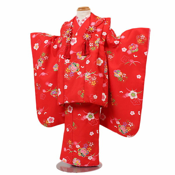 【レンタル】【七五三・3才女児】赤/赤色地|七五三|被布着物|3歳|被布セット|753|貸衣装|子供|レンタル|女の子|3歳被布セット|安い|往復送料無料