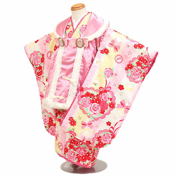 【レンタル】【七五三・3才女児】ピンク地|七五三|被布着物|3歳|被布セット|753|貸衣装|子供|レンタル|女の子|3歳被布セット|安い|往復送料無料