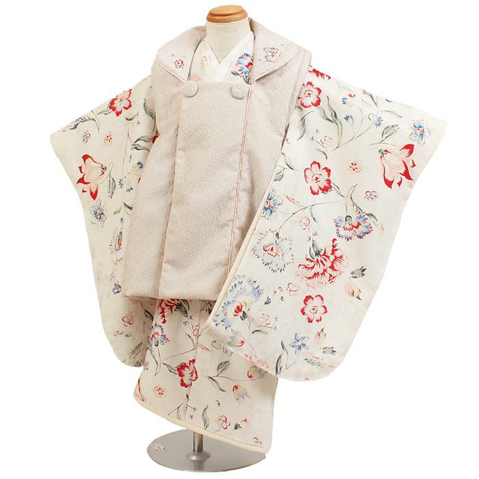 【レンタル】【七五三着物レンタル 3才女児 JLLSTUART 白系 唐花】ジルスチュアート2021 ブランド新作七五三 被布着物 3歳 被布セット 753 ひ...