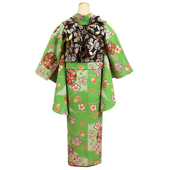 【レンタル】【ジュニア女児着物・ゆめかんざし・グリーン】10歳 11歳 12歳 13歳 女児着物セット 貸衣装 子供 レンタル 女の子 十歳祝い 十三詣り ハーフ成人式 1/2 小学生 高学年 5年生 6年生 七五三姉 小学校卒業式 ひなまつり 安い かわいい 袴セット 往復送料無料 j012
