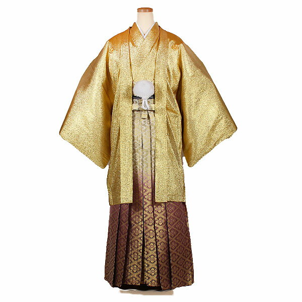 【レンタル】【紋付袴 金地×金ぼかし花菱柄】180cm〜185cm 紋付袴|袴|レンタル|紋付セット|レンタル紋付|着物レンタル|貸衣装|結婚式|披露宴|和婚|新郎|卒業式|パーティー|男|和服|安い|往復送料無料