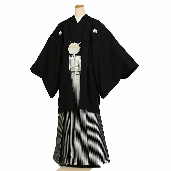 【レンタル】【紋付袴 黒地×白黒ぼかし縞】180cm〜185cm 黒紋付 紋付袴 男着物 袴 レンタル 紋付フルセット レンタル紋付 着物レンタル 貸衣装 結婚式 披露宴 和婚 新郎 卒業式 パーティー 男 和服 安い 往復送料無料 メンズ mt12