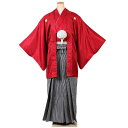 【レンタル】【紋付袴 赤地×縞】160cm〜165cm 紋付袴|袴|レンタル|紋付セット|レンタル紋付|着物レンタル|貸衣装|結婚式|披露宴|和婚|新郎|卒業式...