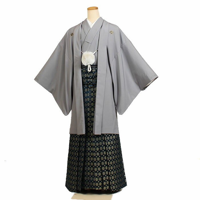 【レンタル】【紋付袴 グレー地 刺繍入り×青緑系 亀甲松柄】165cm〜170cm 紋付袴 男着物 男性用袴 袴レンタル 紋付フルセット レンタル紋付 着物レンタル 貸衣装 結婚式 披露宴 和婚 新郎 卒業式 パーティー 男 和服 安い 派手 往復送料無料 mt31