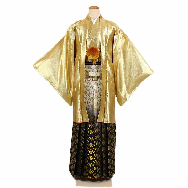 【レンタル】【紋付袴 金地×白黒ぼかし菱紋】165cm〜170cm 紋付袴|袴|レンタル|紋付セット|レンタル紋付|着物レンタル|貸衣装|結婚式|披露宴|和婚|新郎|卒業式|パーティー|男|和服|安い|往復送料無料
