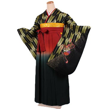 【レンタル】【女性用袴・黒/緑地】卒業式|袴|レンタル|女|女性|着物|大学生|卒業袴|貸衣装|貸衣裳|女袴|卒業式袴セット|二尺袖|袴|フルセット|大人|大学生|専門学生|先生|卒業式|謝恩会|安い|往復送料無料