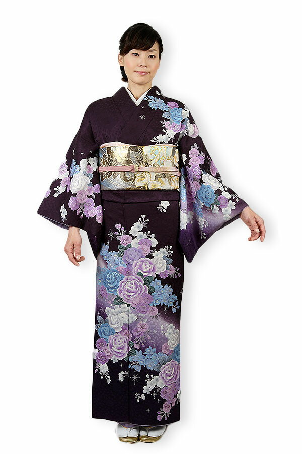 【レンタル】【訪問着・濃紫地】訪問着｜レンタル｜訪問着セット｜レンタル訪問着｜着物レンタル｜貸衣装｜結婚式｜入学式｜卒業式｜お宮参り｜七五三｜お母さん｜ママ｜母親｜パーティー｜結納｜お茶会｜安い｜往復送料無料