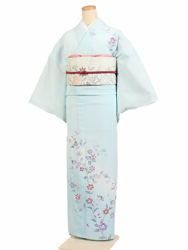 レンタル 訪問着 絽 夏物 身長:155〜162cm 水色系 母親 着物 結婚式 お宮参り r-0075