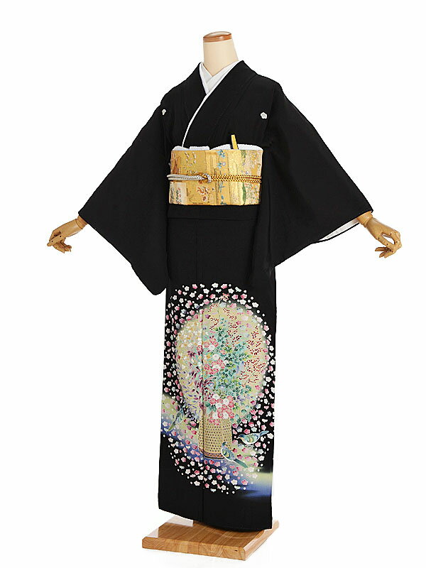 【レンタル】【黒留袖 本加賀友禅 花籠に小鳥 蔦(つた)紋】正絹 留袖 着物レンタル 結婚式 披露宴 貸衣装 貸衣裳 フルセット 女性 和服 母親着物 祖母 親族 新婦姉妹 和装婚 和婚 神社 ホテル式場 五つ紋 第一礼装 チャペル 往復送料無料 t236