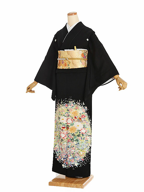 【レンタル】【黒留袖 本加賀友禅 鴛鴦に牡丹椿 蔦（つた）紋】正絹 留袖 着物レンタル 結婚式 披露宴 貸衣装 貸衣裳 フルセット 女性 和服 母親着物 祖母 親族 新婦姉妹 和装婚 和婚 神社 ホテル式場 五つ紋 第一礼装 チャペル 往復送料無料 t322