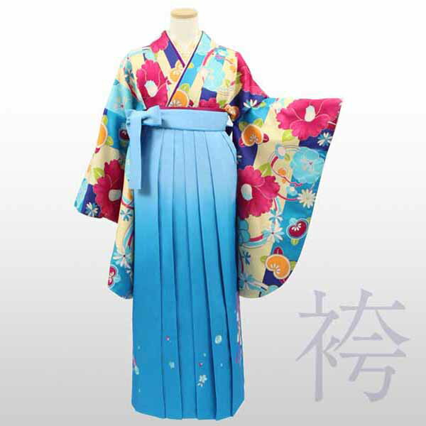 【レンタル】袴レンタル15点フルセット【Mサイズ/青紫丸椿(2尺袖)&水色ボカシ毬刺子(袴)】足袋プレゼント 袴 着物 フルセット レンタル 貸衣装 女性 和服 袴 はかま 卒業式 大学