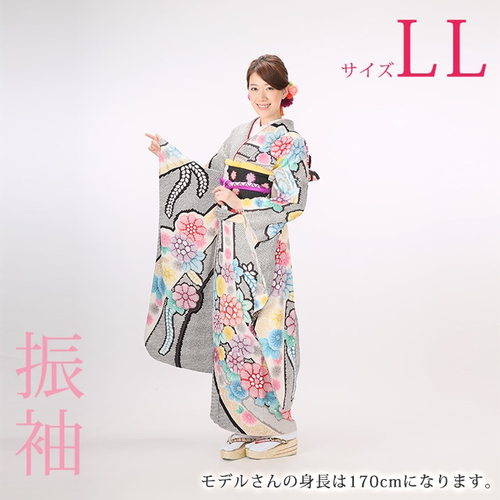 【レンタル】振袖レンタル19点フルセット【LLサイズ/黒 豪華な染絞り総柄】黒 豪華な染絞り総柄 着物 フルセット レンタル 貸衣装 成人式 結婚式 結納 和服 披露宴 ふりそで 送料無料
