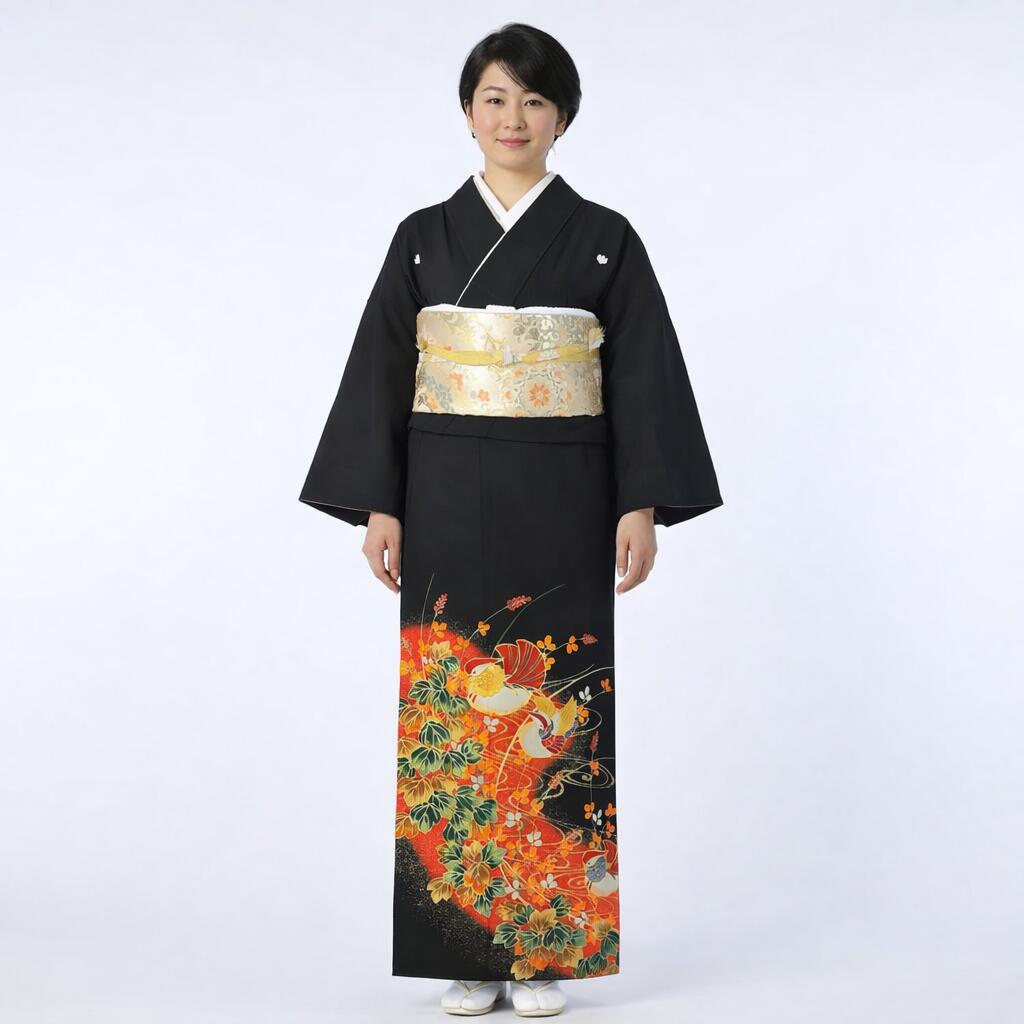 黒留袖「萩おしどり（赤）」フルレンタルセット 商品番号：C-103 以下の日程はお貸し出しができません。 こちらの商品は「何着でもお家で試着無料」対象商品です。 「萩おしどり（赤）」の試着を希望されるお客さまは下記の商品ページから商品番号：C-103を選択の上ご注文ください。 商品番号：【C-103】 商品名 萩おしどり（赤） 商品の特徴 素材 合成繊維 着物寸法 身丈 166cm／裄 66cm／前幅 24cm／後幅 30cm ※平置き採寸のため、多少の誤差は生じることがあります。 対応目安体型 身長：155〜168cm／ヒップ：〜97cm／ 洋服サイズ：7〜11号位まで ※標準体型向け。サイズがご不安な方は事前にご相談ください。 コーディネート 留袖(着物)以外の帯や小物などはプロの見立てでコーディネートいたします。 ご要望などのあるお客様は備考欄に具体的にご記入ください。 注意事項 モニター表示と実物とは多少異なる場合があります。予めご了承下さい。 ※試着は本番前の確認用であり、外出・ご使用は不可となります。 ※試着後はそのままご返送ください。（クリーニング不要） ※希望者多数の場合、日程調整をお願いすることがあります。 お家で試着をご希望される方は、こちらの商品ページから 「商品番号C-103」を選んで、ご注文をお願いいたします。 ▼　▼　▼ ホテル・式場へのお届け・ご返却もOK！ ご注文の際、お届け先に「式場名・ご担当者名・ご住所・お電話番号」などをご入力いただき、備考欄に「ご両家名・ご着用者名」などをご入力ください。 ホテル・式場様には、下記のようにお伝えください。 ご利用時 「挙式日2日前に商品が届きます。不備があればすぐにご連絡ください。」 ご返却時 会場スタッフ様へ「ヤマト運輸の集荷手配をお願いします。」と依頼してください。 返却用のヤマト運輸の送り状はお荷物の中に同梱しております物をご利用ください。 全商品はこちら