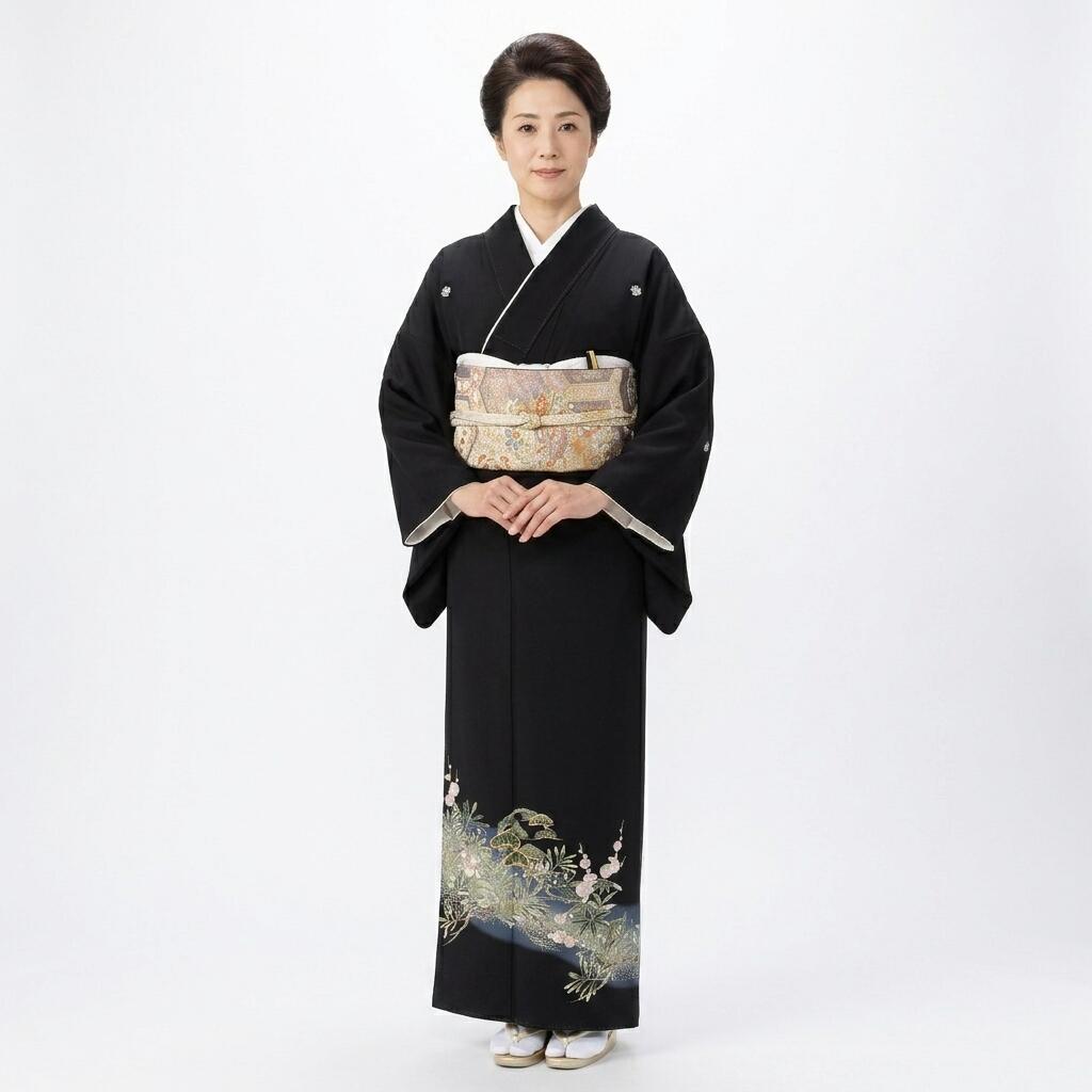 ブルー松竹梅黒留袖結婚式母親用フル...