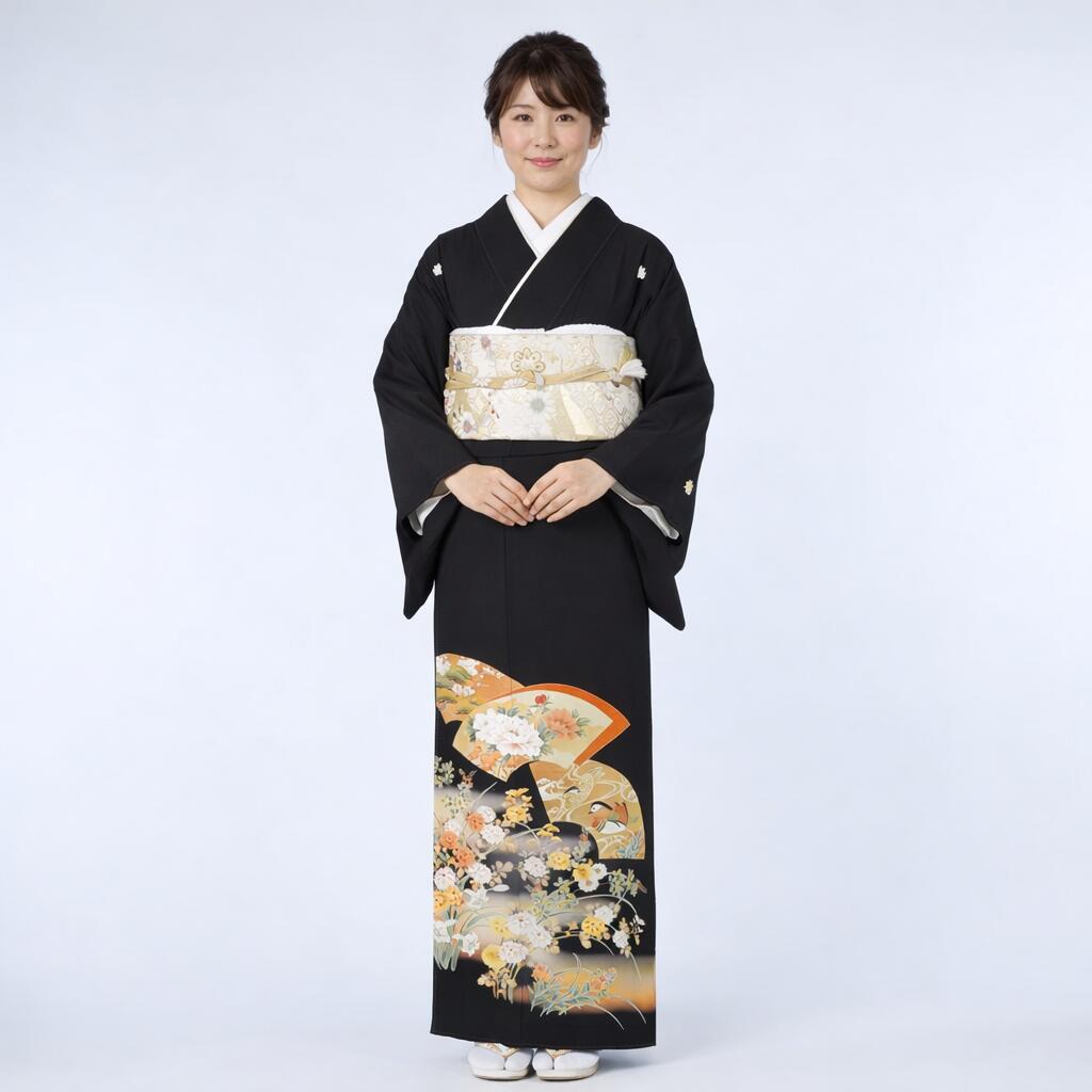 【レンタル】瑞祥華扇 黒留袖 正絹 結婚式 母親用 フルセット（草履バック・着付け小物付き） 安心保証付き