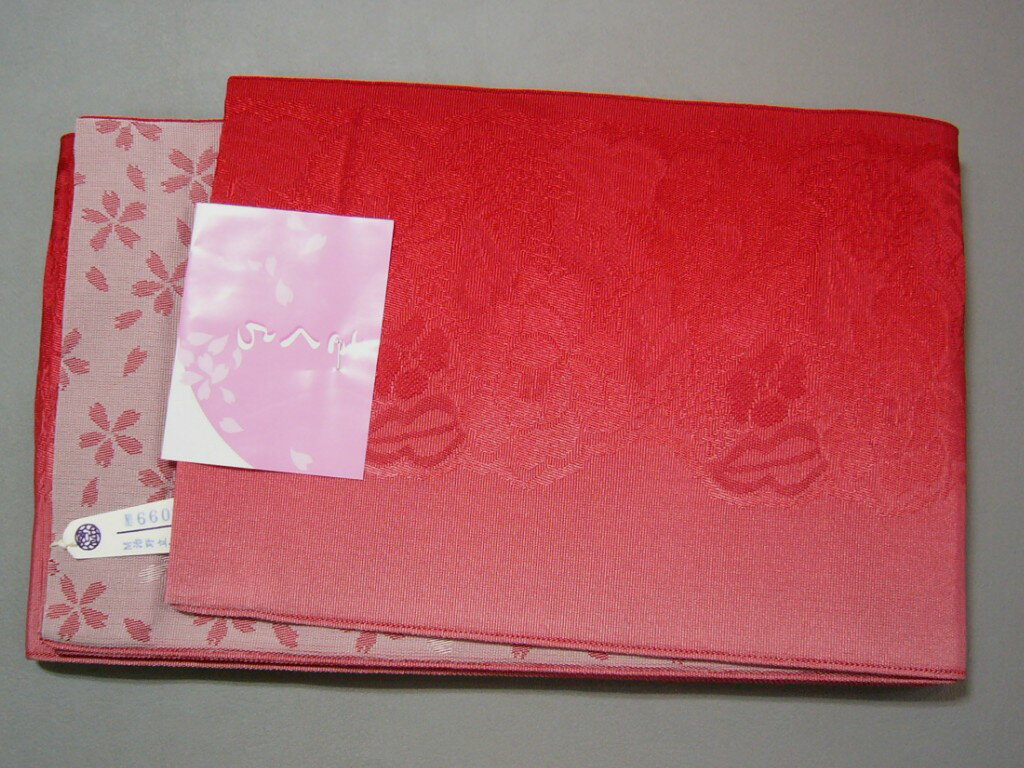 送料無料 浴衣用半幅帯 赤 花 浴衣帯 obi