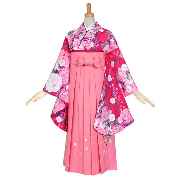 早期お届けキャンペーン【レンタル】袴 レンタル 小学生 女の子〔AG019〕ピンク　牡丹と桜(G595)(A148)卒業式 ジュニア 卒服 フルセット 十三参り 貸衣装 子供用