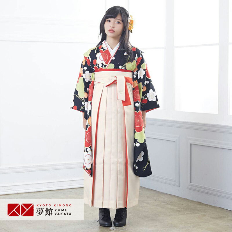 早期お届けキャンペーン【レンタル】九重 袴 レンタル 小学生 女の子〔AG033〕黒 紅白梅卒業式 ジュニア 卒服 フルセット 十三参り 貸衣装 子供用