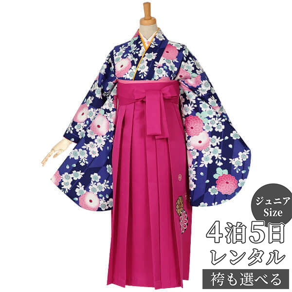 早期お届けキャンペーン【レンタル】袴 レンタル 小学生 女の子〔AG048〕紺 矢羽根に菊と桜(G651)卒業式 ジュニア 卒服 フルセット 十三参り 貸衣装 ...