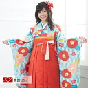 早期お届けキャンペーン【レンタル】袴 レンタル 小学生 女の子〔AG070〕クリーム/水色 矢絣に椿(G685)卒業式 ジュニア 卒服 フルセット 十三参り 貸...