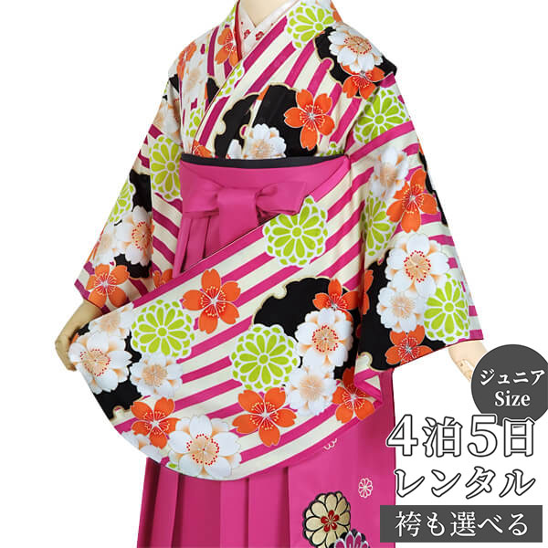 京都着物レンタル夢館は、老舗呉服店が営む着物レンタルショップです。 着物レンタル業界の草分け的存在で、ご利用実績は、累計で14万5000件以上。 メディア衣装提供実績も豊富。 良質な袴をお手頃価格で、全国にお届けします。 往復送料無料(離島・一部商品は除く)、ご返却もクリーニング不要で簡単です。 【商品番号】 AG099 【商品名】小学生 女の子 袴レンタル｜クリーム　ピンク縞に雪輪桜 【ブランド】- 【適応サイズ】 ●適応身長：約141〜154cm ●バスト：〜78cm 【着物寸法】 ●身丈：107cm ●袖丈：76cm ●裄：64cm 【素材】ポリエステル 【セット内容】 1) 着物　2) 袴　3) 半幅帯　4) 重ね衿（伊達衿）　5) 長襦袢　6）半衿　7) 肌着（きものスリップ）　8) 帯板　9) 衿芯　10) コーリンベルト　11) 伊達締(2本)　12) 腰紐(5本)　13) 草履　14）足袋（サービス品） 【レンタル期間】4泊5日（利用日3日届け、利用日翌日返却） 【HOT KEYWORD】着物 袴セット小学生 卒業式 ジュニア 卒服 十三参り 1/2成人式 振袖 袴 rental 貸衣装 レンタル フルセット 習い事 お稽古 舞台 発表会 ひな祭り お正月 袴 袴セット 袴レンタル レンタル セット 小学生 卒業式 卒業式袴レンタル レンタル袴 レンタル着物 着物レンタル 着物セット 卒業袴 卒業式袴 女児 女の子 女 ジュニア キッズ 子供 ガールズ 生徒 小学校卒業式 小学校 卒服 卒業 式 フルセット トータル フルコーデ 女袴 二尺袖 着物 はかま 和装 和服 きもの 長襦袢 帯 半巾帯 草履 巾着 レトロ モダン レトロモダン 大正ロマン 華やか かわいい貸衣装 小学生女の子袴カテゴリー&nbsp; 品番／商品名 AG099／クリーム　ピンク縞に雪輪桜 小桜の地紋が入った地に、ピンクとクリームの縞柄と黒の雪輪を配し、愛らしい桜や菊をちらしました。鮮やかな配色の古典柄が美しい、レトロモダンな印象のお着物です。 適応サイズ 身長　約141〜154cmまでバスト 78cmまで &raquo;適用身長外でのご着用について 着物寸法 袖丈76cm / 裄丈 64cm　&raquo;サイズの見方※肩あげ済み ※対象年齢　10才〜13才まで ※小学校卒業式/十三参りなどにご利用いただけます。 ご着用者様のご成長具合により、適応身長内であってもお着物の裄（腕の長さ）が若干長くなる可能性がございます。お着付けで調整することもできないため、必ずご予約前にご確認下さい。 素材 ポリエステル 袴 スカートタイプの仕様です。画像で使用の袴品番：P132※袴はなるべく画像で使用の袴や、画像に近いイメージの商品を選ばせていただきますが、予約状況によっては、イメージが変わる場合がございます。強いご希望がある場合は、袴の予約状況をご確認のうえ「ご希望の袴の商品番号」欄にご記入ください。 ※商品番号(Pから始まる数字3桁)のみご記載ください。※ブランド・一部オリジナル袴と組み合わせる場合は表記金額に+2,200円がかかります。 小物(半幅帯・重ね衿) 専門のコーディネーターがお着物と袴に合わせてご用意いたします。 ※半衿・草履・巾着はおまかせです。 ※画像で使用している小物（半幅帯・重ね衿）は一例です。完全に同じ物でのご用意はできかねます。予めご了承ください。 きもの安心保険 『きもの安心保険』 にご加入いただきますと、通常のクリーニングでは落としきれない特別メンテナンス料金のご請求はいたしません。 ただし、修復困難な汚れ、破損・紛失、香水をされた場合は保険対象外です。 備考 ※適応身長は目安です。足の長さには個人差がありますので、実際に袴丈をお測りいただくのがおすすめです。 ※補正用タオル等のみご用意ください。 1) 振袖　2) 袴　3) 半幅帯(おまかせ)　4) 重ね衿（おまかせ）　5) 襦袢 　6)半衿　7) 肌着　8) 帯板　9) 衿芯　10)コーリンベルト　11) 伊達締(2本)　12) 腰紐(5本)　13) 草履(おまかせ)　14）足袋 （プレゼント） ★お客様でご用意いただくのは補正用具(タオル等)や髪飾りだけでOK！ ※オプションのブーツをレンタル、または購入された場合は段ボールでの梱包となります。 ご利用の流れ 直近のご予約はご利用日の一週間前を目途にご注文下さい。 それ以降はお届けがご利用日2日前、または前日になる場合がございます。 北海道・青森・秋田・長崎(一部地域)・鹿児島(一部地域)・沖縄はご注文からお届けまで最短でも店休日を除き3日程度お時間がかかります。 カレンダーの更新がリアルタイムでは無い為、稀にご予約が重なりお取りできない場合がございます。その際はご連絡させていただきます。 ※ご着用日が「レンタル可」であれば、前後が「レンタル不可」(×）であってもご予約可能です。 より美しい装いにオプションアイテム
