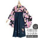 早期お届けキャンペーン【レンタル】袴 レンタル 小学生 女の子〔AG138〕黒 手毬花飾り紐卒業式 ジュニア 卒服 フルセット 十三参り 貸衣装 子供用