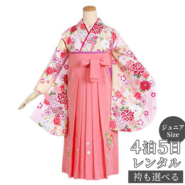 早期お届けキャンペーン【レンタル】【訳あり】袴 レンタル 小学生 女の子〔AG147〕クリーム 牡丹に小桜(A109)(宅)卒業式 ジュニア 卒服 フルセット ...