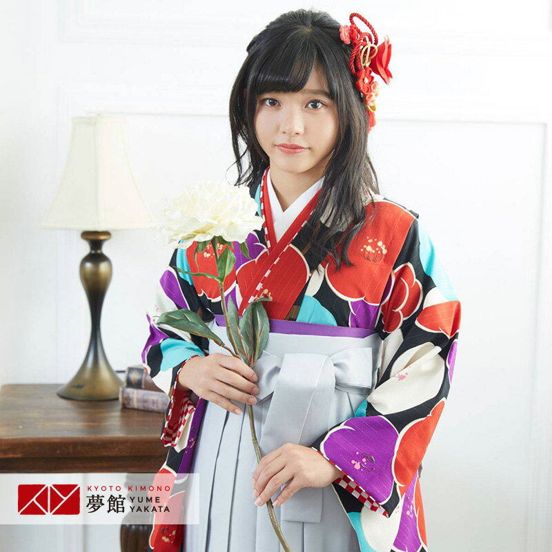 早期お届けキャンペーン【レンタル】紅一点 袴 レンタル 小学生 女の子〔AG149〕黒 カラフル梅卒業式 ジュニア 卒服 フルセット 十三参り 貸衣装 子供用