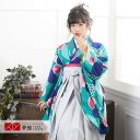 【レンタル】袴 レンタル 小学生 女の子〔AG182〕ブルーグリーン 水玉に丸菊卒業式 ジュニア 卒服 フルセット 十三参り 貸衣装 子供用