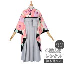 早期お届けキャンペーン【レンタル】袴 レンタル 小学生 女の子〔AG192〕黒 花と円卒業式 ジュニア 卒服 フルセット 十三参り 貸衣装 子供用