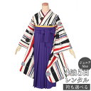 早期お届けキャンペーン【レンタル】【訳あり】袴 レンタル 小学生 女の子〔AG201〕クリーム色×黒グレー よろけ縞に水玉(A176)卒業式 ジュニア 卒服 フ...