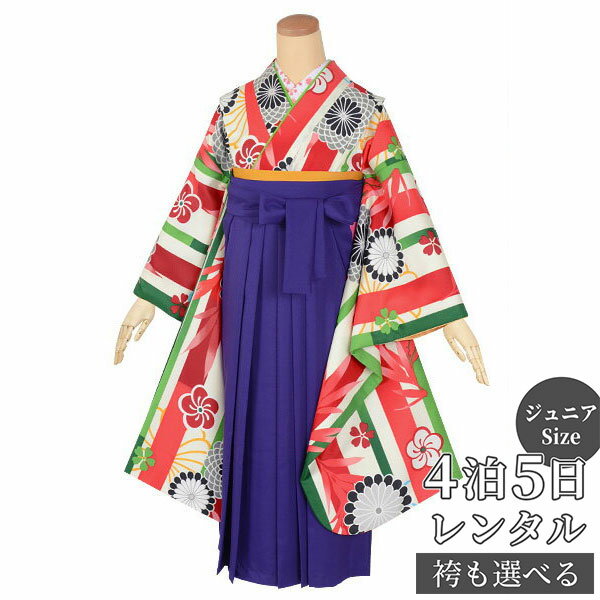 早期お届けキャンペーン【レンタル】【訳あり】袴 レンタル 小学生 女の子〔AG203〕クリーム色 竹縞に菊(A178)卒業式 ジュニア 卒服 フルセット 十三参...