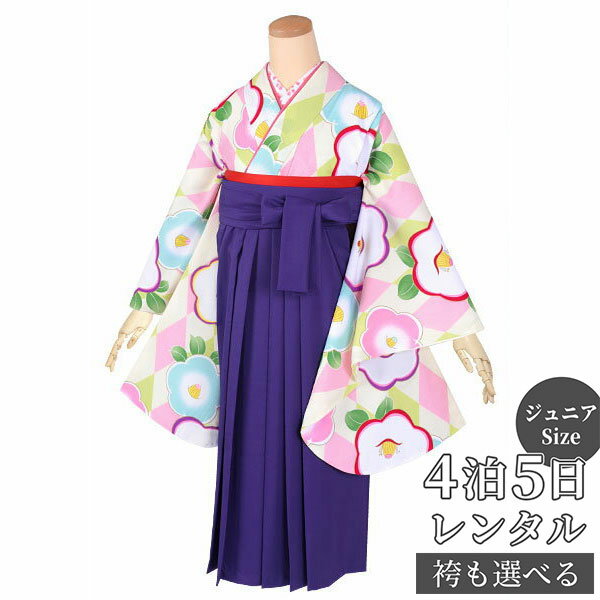 早期お届けキャンペーン【レンタル】【訳あり】袴 レンタル 小学生 女の子〔AG209〕ピンク ダイヤに椿(A183)卒業式 ジュニア 卒服 フルセット 十三参り...