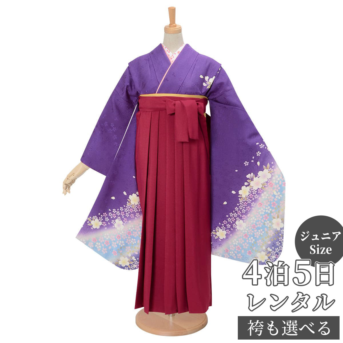 早期お届けキャンペーン【レンタル】【訳あり】袴 レンタル 小学生 女の子〔AG293〕すみれ色 桜と手鞠(絹)卒業式 ジュニア 卒服 フルセット 十三参り 貸衣...