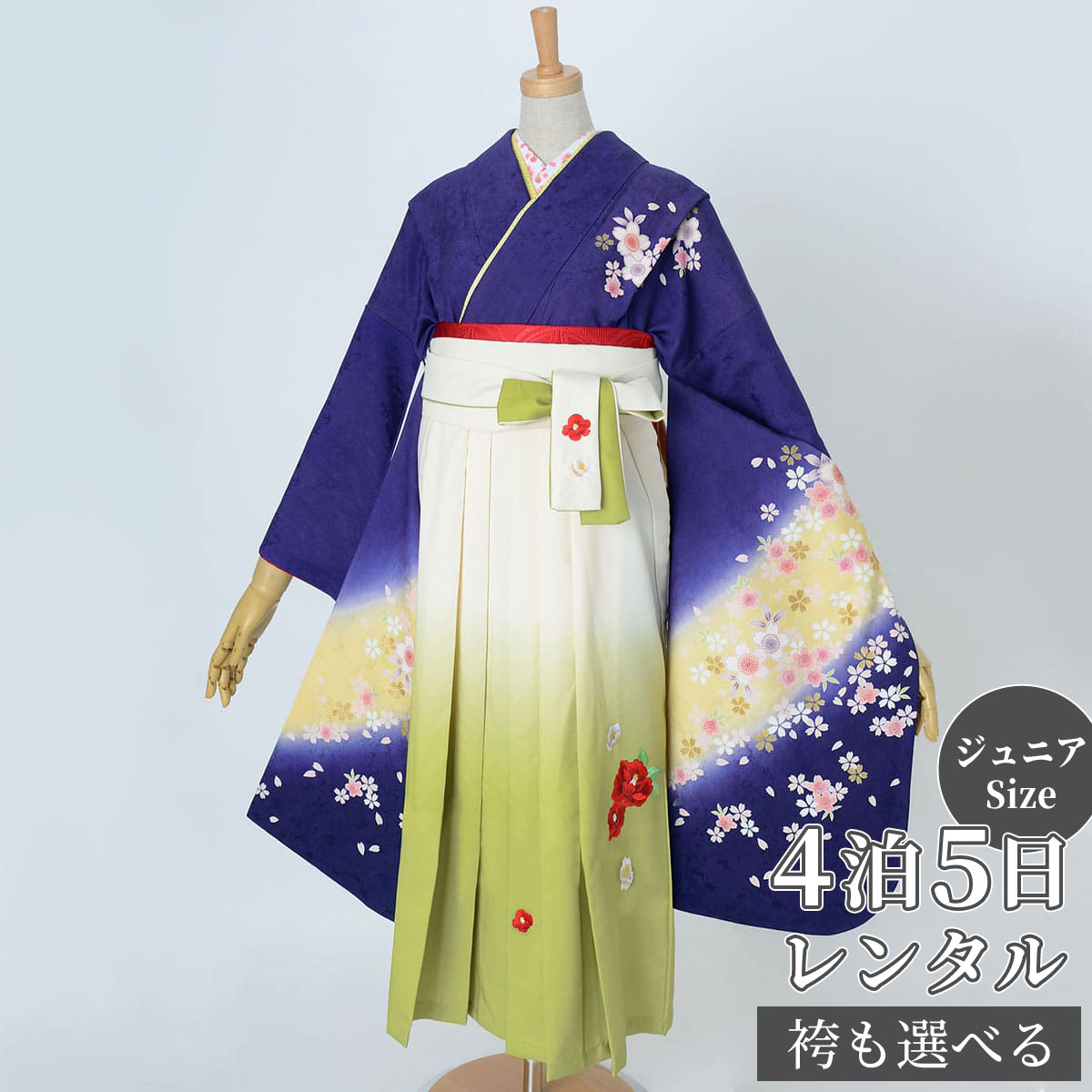 早期お届けキャンペーン【レンタル】【訳あり】袴 レンタル 小学生 女の子〔AG302〕青 桜黄色ぼかし(絹)卒業式 ジュニア 卒服 フルセット 十三参り 貸衣装...