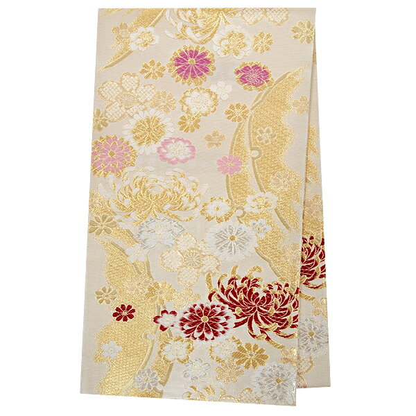 2-11月利用は11000円 【レンタル】帯 単品 レンタル 帯単品レンタル「B1133 振袖用帯　クリーム金 菊に..