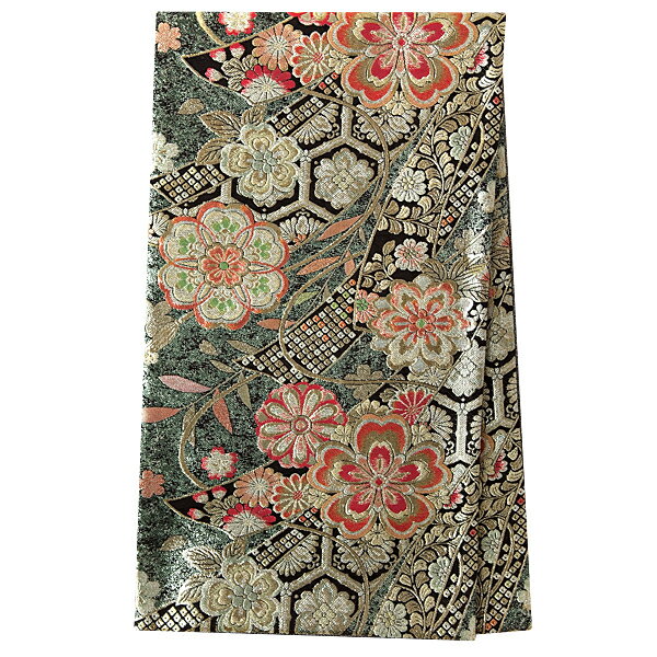 2-11月利用は11000円 【レンタル】帯 単品 レンタル 帯単品レンタル「B1233 振袖用帯　黒銀 桜に熨斗 シルバー系」 正絹 振袖 帯 ママ振り 婚礼 貸衣装 結婚式 卒業式 振袖リメイク 帯のみ ママフリ ママ振 姉フリ