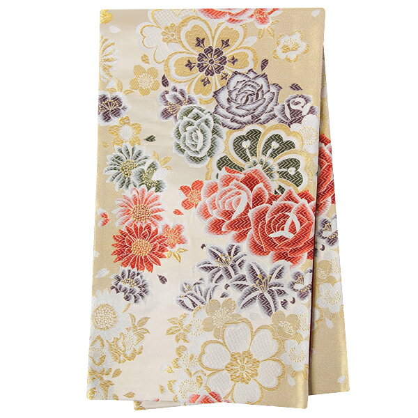 2-11月利用は11000円 【レンタル】帯 単品 レンタル 帯単品レンタル「B1440 振袖用帯 金 薔薇に花々 ゴールド系」 正絹 振袖 帯 ママ振り 婚礼 貸衣装 結婚式 卒業式 振袖リメイク 帯のみ ママフリ ママ振 姉フリ